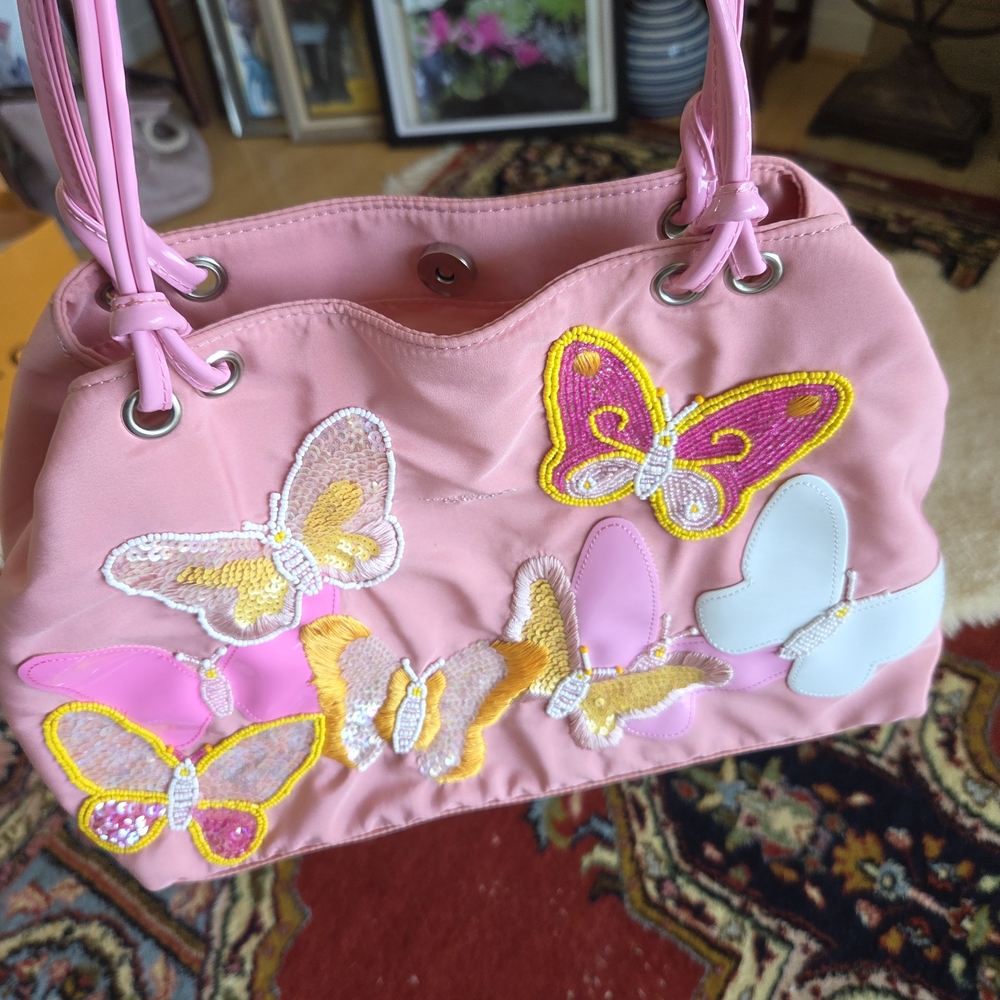 TOSCA BLU Pink Butterfly Embellished Shoulder Bag